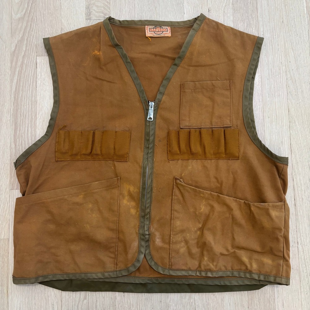 Saf-T-Bak Hunting Vest Mens M Brown Vintage Fair Shell Loops Game Bag
